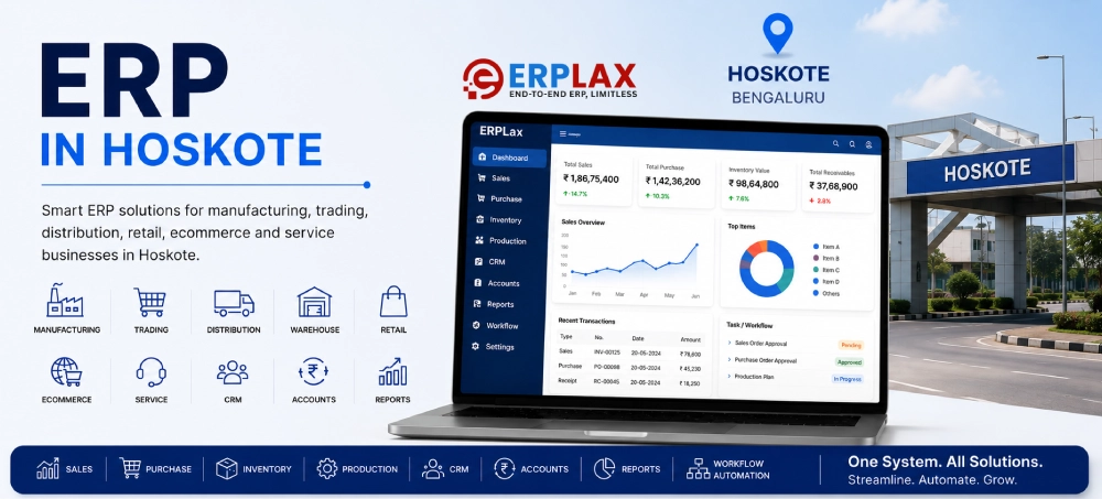 ERP in Hoskote for manufacturing companies – ERPLax custom ERP dashboard