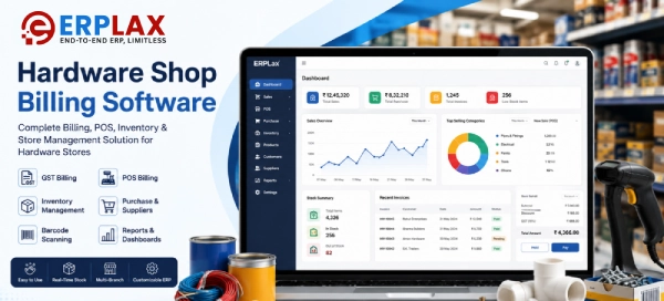 Hardware shop billing software dashboard by ERPLax